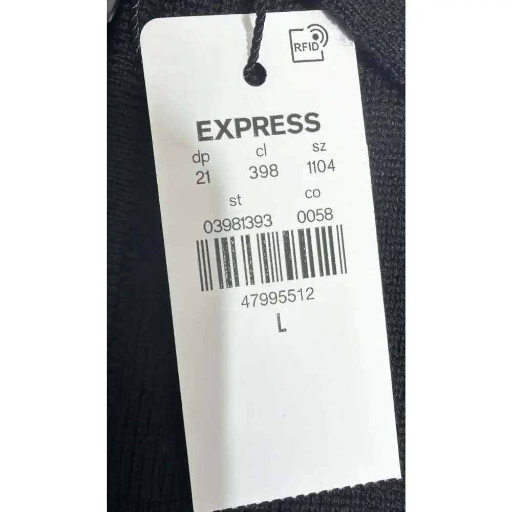 Express Sweater Mens Large Black 100% Merino Wool Long Sleeve Polo Knit New